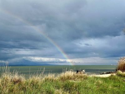 regenbogen nach sommerregen im urlaub